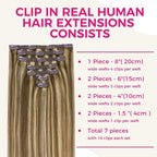Lashey Clip in Hair Extensions Real Human Hair Straight 7pcs 120g Balayage Ash Brown to Honey Blonde 24 Inch Long Hair Extensions for Black Women