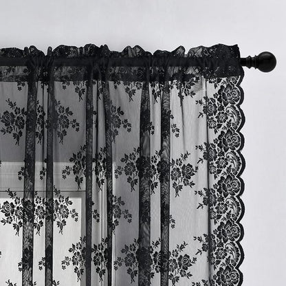 Kotile Black Floral Lace Curtains - Image 2