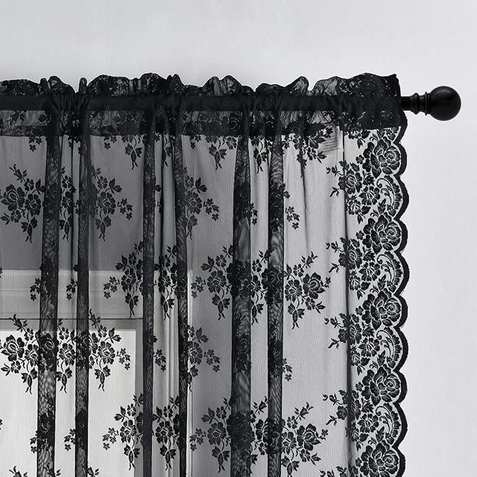 Kotile Vintage Black Lace Curtains - Image 4