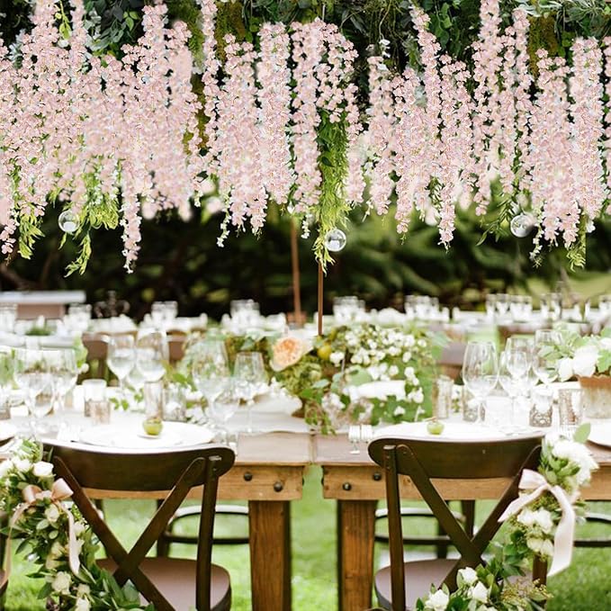 ZINHO 60 Branches Wisteria Hanging Flowers, Artificial Pink Wisteria Flowers - Image 4