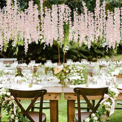 ZINHO 60 Branches Wisteria Hanging Flowers, Artificial Pink Wisteria Flowers - Image 4