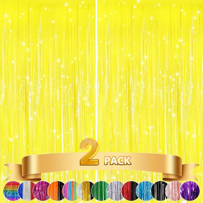 GCB 2Pack Macaron Yellow Metallic Tinsel Foil Fringe Curtains, Door Streamers - Image 2