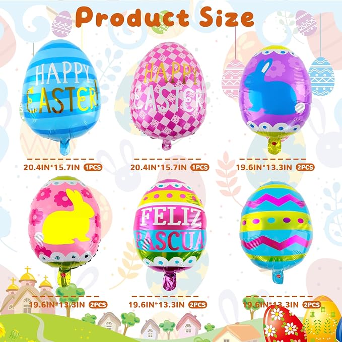 Easter Egg Balloons 10 pcs Happy Easter Egg Foil Balloon Easter Party - Image 5