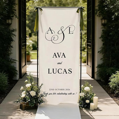 Wedding Welcome Sign Personalized Linen Fabric Banner by VIRAGIL