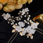8Pcs Gold Bridal Wedding Hair Pins,White Flower Leaf Hair Piece Pearl Rhinestone Hair Clips,Hair Accessories for Women Brides Bridesmaid