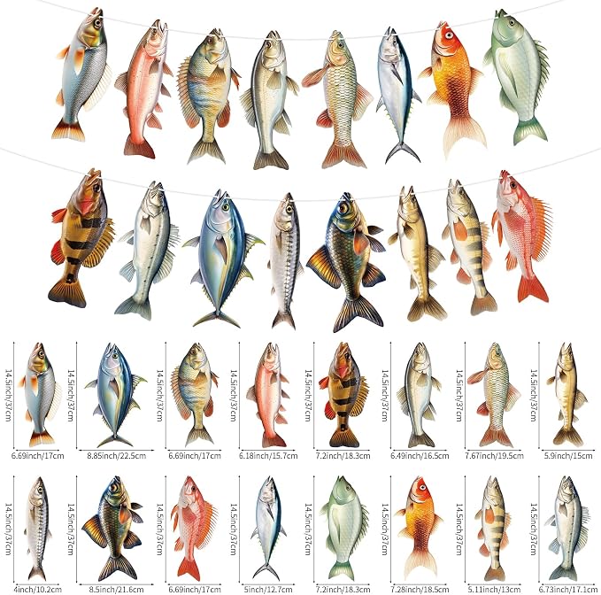 Hooqict Fishing Hanging Banner Garland Fish Birthday Party Banner - Image 2