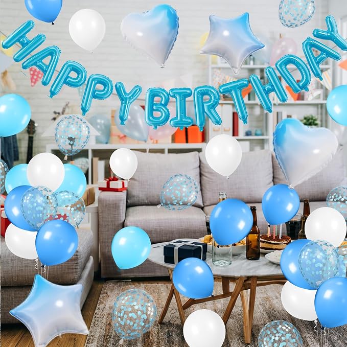 29PC Light Blue Happy Birthday Balloon Banner, 16 Inch 3D Letter Banner Sign - Image 8