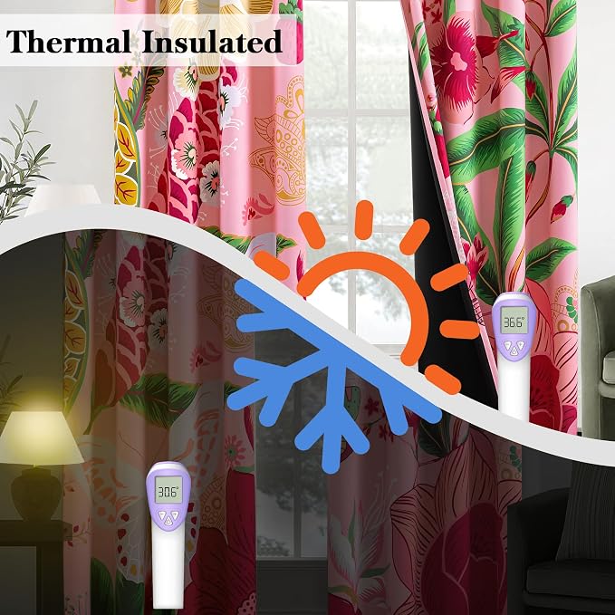 Tyrot Pink Boho Floral Blackout Curtains - Image 5