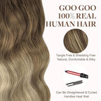 GOO GOO Tape in Hair Extensions Human Hair, 4D/14/5B Brunette Balayage, 14inch 25g 10pcs, Skin Weft Seamless Invisible, Silky Straight with Thick Ends, Remy Human Hair