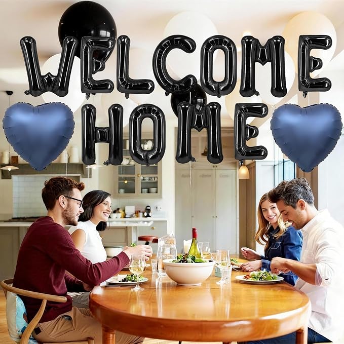 Welcome Home Balloons Navy Blue Black, 16Inch Welcome Home Foil Balloons Banner - Image 6