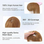 WECAN Hair Toppers for Women Real Human Hair 3D Bangs Clip 100% Human Toppers for Women 10 Inch Clip in Bangs Hairpieces(Light Brown)