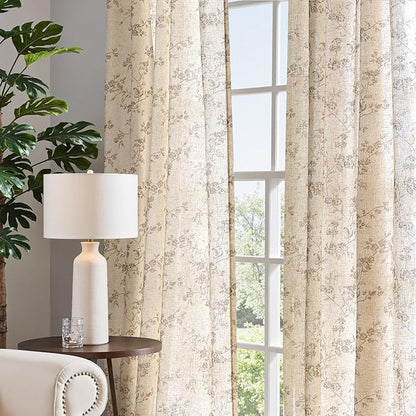 jinchan Taupe Floral Linen Curtains 96 Inch Farmhouse Back Tab 2 Panels | Taupe - Image 7