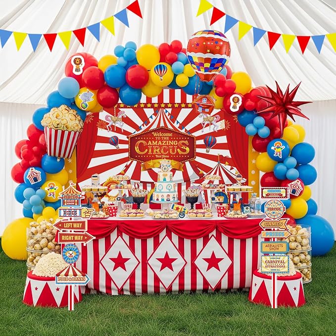 Circus Theme birthday party decorations & include red blue yellow balloon by yeewaka