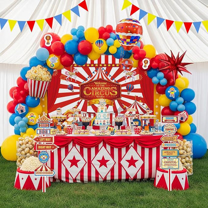 Circus Theme birthday party decorations & include red blue yellow balloon by yeewaka