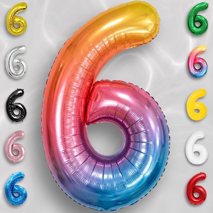 Rainbow Number Balloons 6 Mylar Foil 40 Inch - Image 2