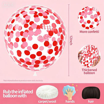 VHUWE Red Pink Confetti Balloons 25 Pcs, 12 Inch Thickened Clear Latex Balloon - Image 2