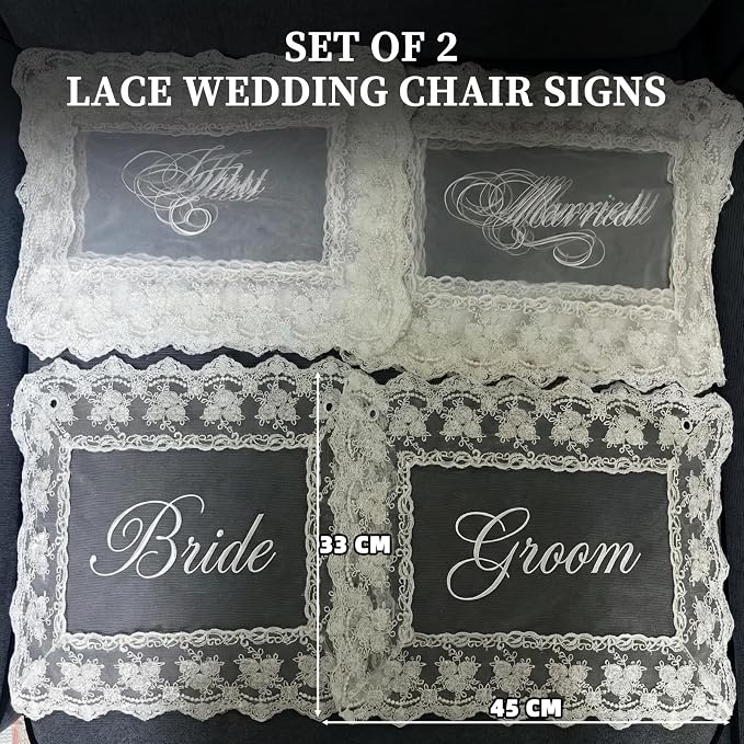Bride & Groom Chair Signs for Wedding Sweetheart Table Decor Set of 2 | Sheer - Image 5