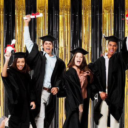 Voircoloria Black Gold Foil Fringe Backdrop Curtains, 3 Pack | Tinsel Streamers - Image 7