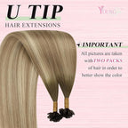 YoungSee U Tip Hair Extensions Balayage Keratin Tip Hair Extensions Balayage 24 Inch Long Utip Hair Extension Dark Brown Ombre Brown with Blonde U-Tips Hair Extension Real Human Hair 50s/50g