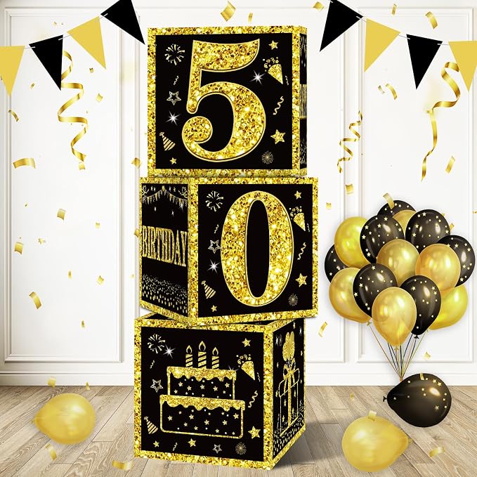 Eiurteao 3pcs Black Gold 50th Birthday Decorations Boxes by Eiurteao