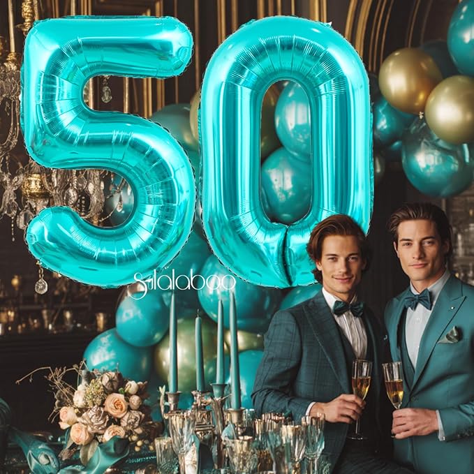 40 Inch Big Teal Blue Number 50 Foil 0-9 Mylar Helium Balloons | Large Digital - Image 2