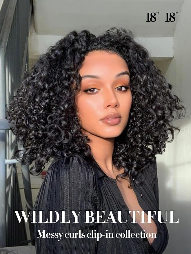 LUVME Burmese Curly Clip in Hair Extensions Real Human Hair Messy Curly Clip Ins Fullness with 1 Pack for Women Brazilian Remy Human Hair Natural Black 135g 18Inch