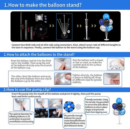 Navy Blue and Silver Black Balloons Table Centerpieces Stand Kit - Image 4