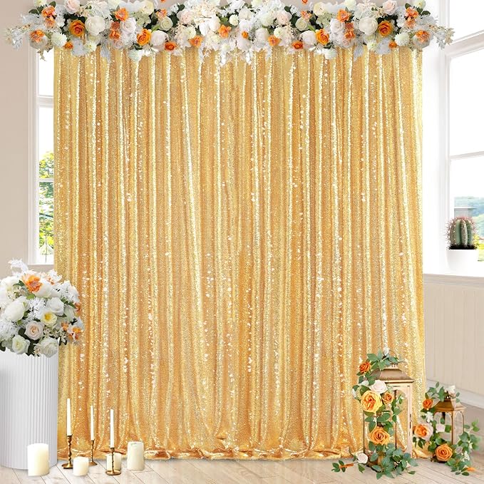 QueenDream Gold Sequin Backdrop Curtain Party Decorations: 10ft x 10ft | - Image 3