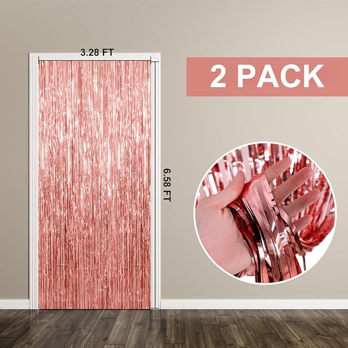 2 Pack Rose Gold Backdrop Birthday Decorations Foil Curtain Bachelorette Party - Image 7
