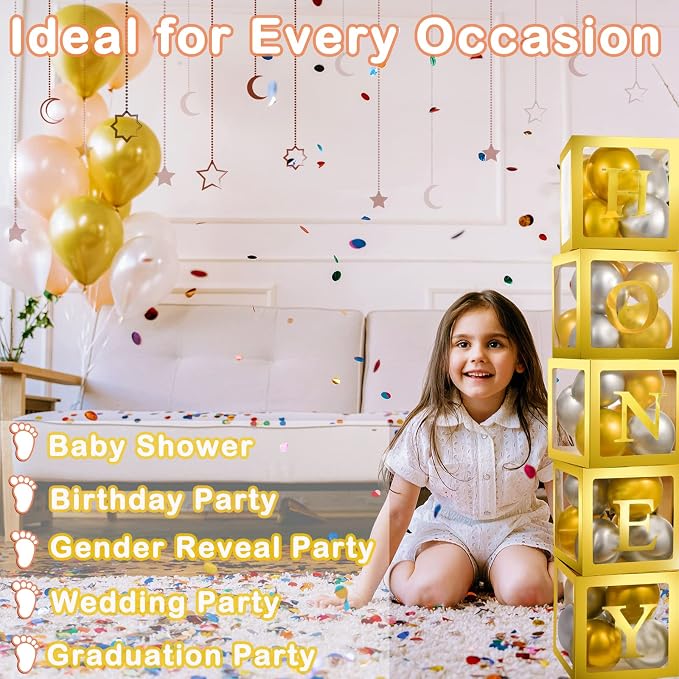 Baby Boxes with Letters for Baby Shower, 5 Clear Balloon Boxes with 78 Letters - Image 5