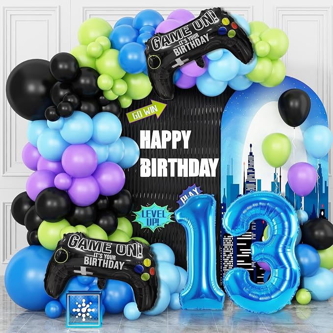 13th Video Game Balloons Arch, 13th Game Party Balloons Garland Kit 13th by Cledeco