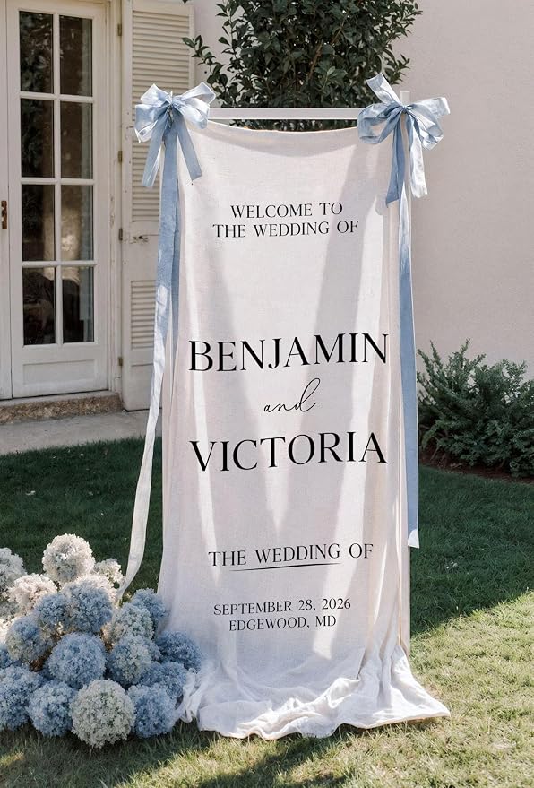 Personalized Wedding Welcome Sign Linen Fabric Banner - Image 2