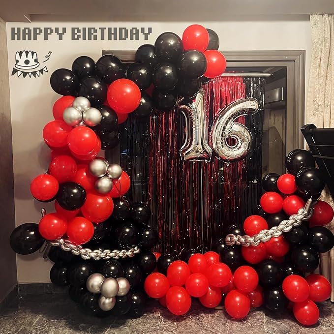 Black Red Balloons, 12 Inch Black Red White and Silver Latex Balloons - Image 6