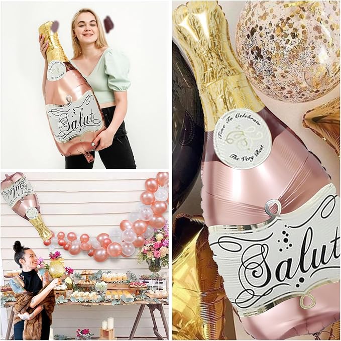 Aluminum Foil Champagne Balloons, Large 36Inch Pink Mylar Foil Helium Wine - Image 4