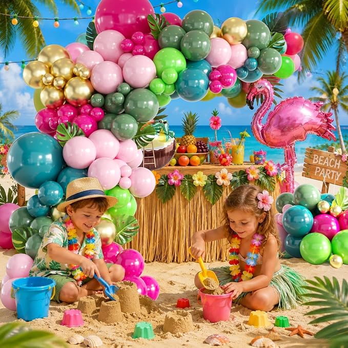 146Pcs Tropical Flamingo Balloon Arch Garland Kit, Hot Pink Dark Green Light - Image 4