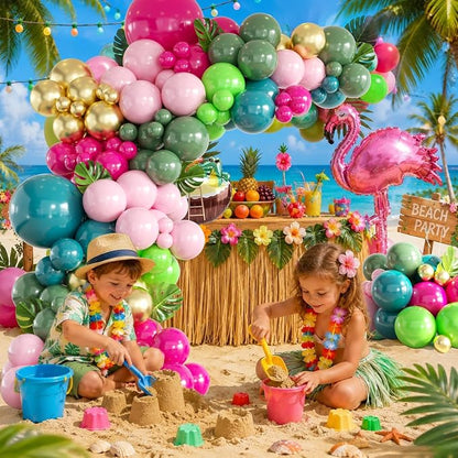146Pcs Tropical Flamingo Balloon Arch Garland Kit, Hot Pink Dark Green Light - Image 4