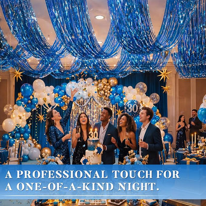 4 Pcs 15ft Blue Metallic Foil Ceiling Fringe Curtains, Party Decor Fringe Drapes - Image 4