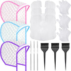 Boao 3 Sets Highlight Cap Sets, Highlighting Caps for Hair, Dye Bleach Cap With Hole And Hook, Dye Kit for Hair Frosting, Highlighting, Color Accessories (Assorted Colors)