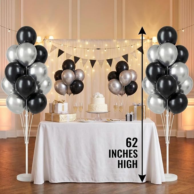 Black Silver Balloon Stand Kit for Floor or Table, Party Decor - Image 7