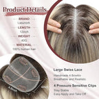 YAMI Hair Toppers for Women 100% Real Human Hair Toppers for Women 12Inch Large Upgrade Swiss Base Cover Hairloss and Add Volume (Ombre Brown with Blond Highlight)
