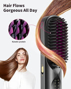 Cordless Hair Straightener Brush - Portable Hair Straightening Brush for Travel - 300M Negative Ions for Frizz-Free Shine, Touch Up On-The-Go, Fast Heating, Gift for Women, 10,000mAh, Charcoal Black