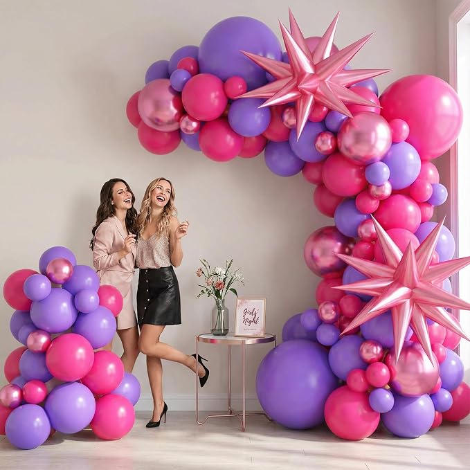 Hot Pink Purple Balloon Garland Kit, 104 Piece Mixed Size Latex Balloons - Image 9