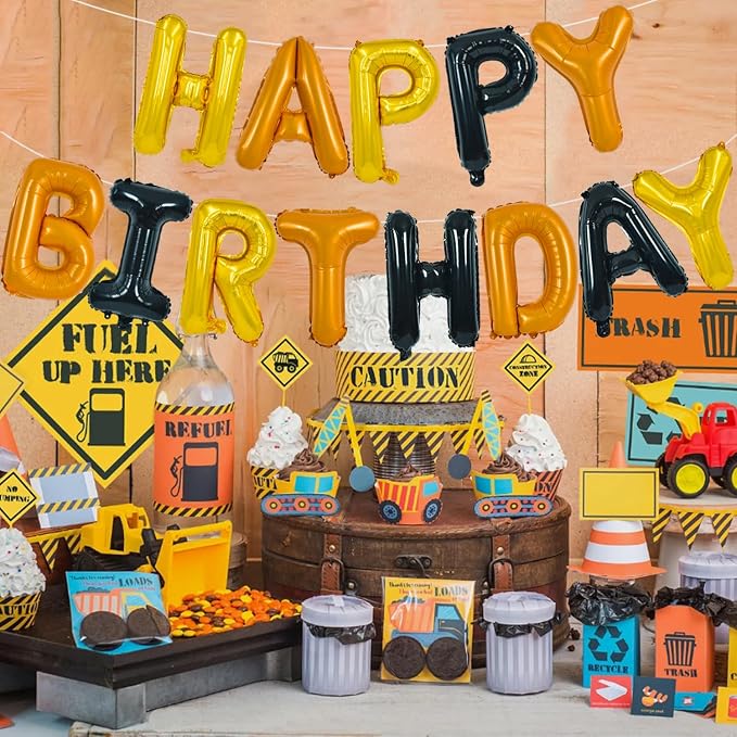 TONIFUL 16 Inch Black Orange Gold Happy Birthday Balloons Banner Decoration | - Image 4