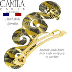 Camila Paris CP3171 French Hair Barrette Clip for Girls, Handmade, Mustard, Gold Metal Clasp Strong Hold Grip Hair Clips for Women, No Slip and Durable Styling Girls Hair Accessories, Made in France