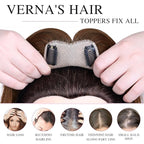 VERNA Real Human Hair Topper, 10 Inch 100％ Human Hair Toppers for Women with Thinning Hair, Large area Coverage Medium Brown Hairpiece Wiglet for Daily Wear(8 * 11)