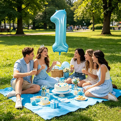 40 Inch Light Blue Number 1 Balloon | 1 Birthday Balloon - Image 6