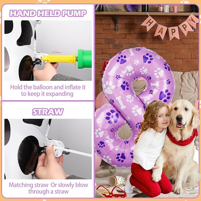 40 Inch Pink Dog Paw Birthday Balloons, Numeral 8 Balloons - Image 4