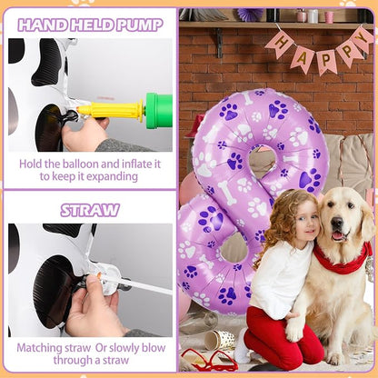 40 Inch Pink Dog Paw Birthday Balloons, Numeral 8 Balloons - Image 4