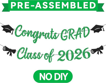 Black and Green Graduation Banner 2026, GlitterGreen Class of 2026 Banner - Image 7