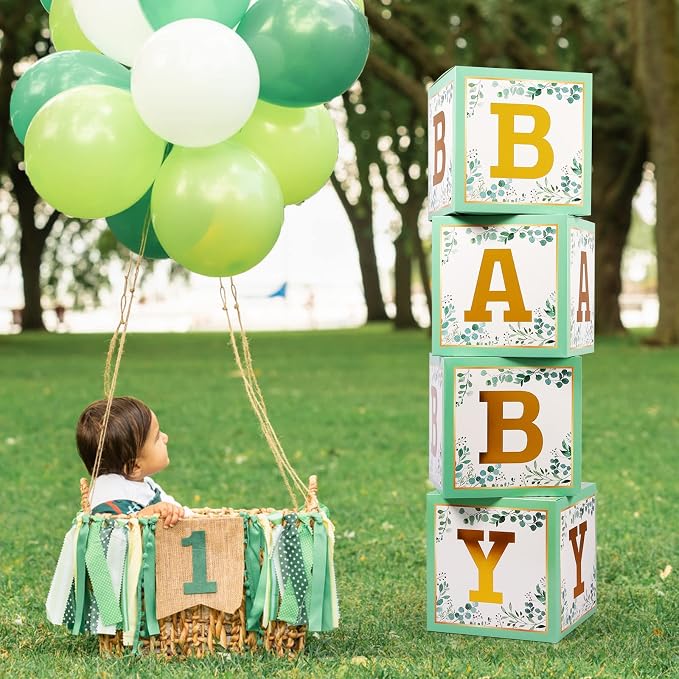 Voircoloria Baby Boxes with Letters, Sage Green, 4 Transparent Balloon Boxes | - Image 3